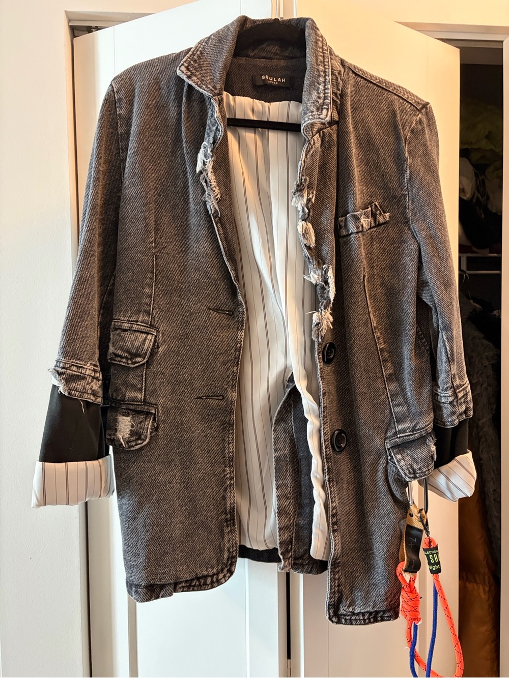 Beulah Distressed Charcoal Black Denim Blazer Jacket